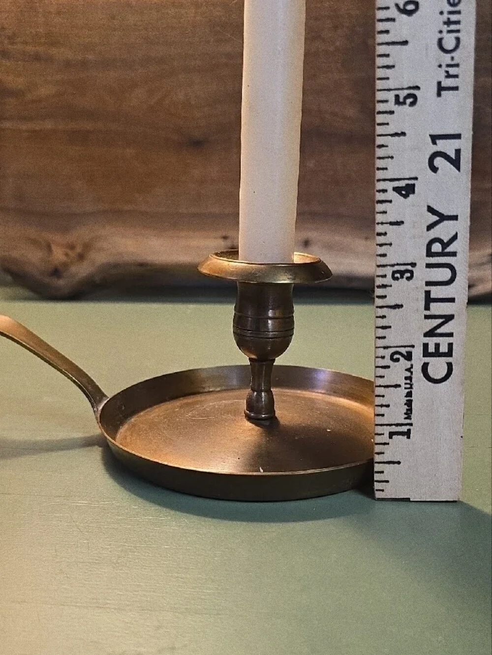 Brass Chamberstick Candle Holder with Cream Taper Candle